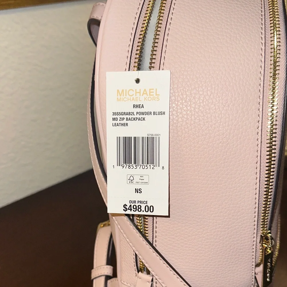 Michael Kors Blush Pebbled Leather Backpack with Gold Hardware